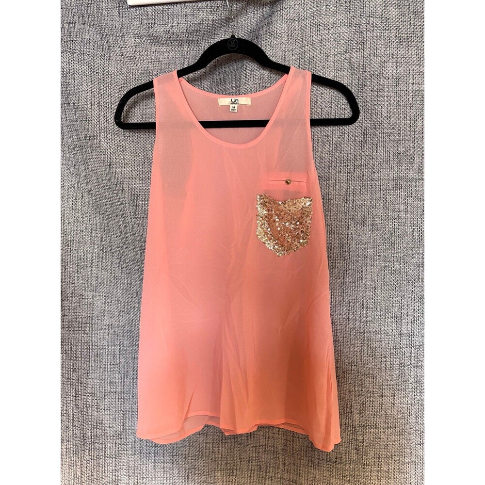 Ya Los Angeles peach sleeveless tank top sparkly gold sequin